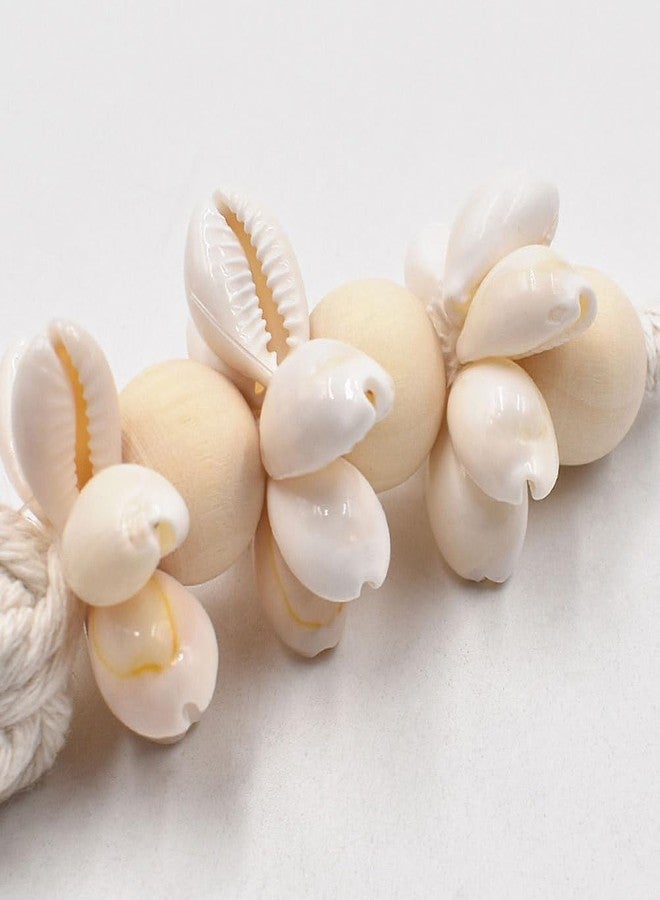 OFFSCH 2pcs Coastal Seaside Decor Boho Cowrie Shells Wooden Bead Strand Wreath Banner Farmhouse Garland Cotton Thread Decorative Tassel - Image 5